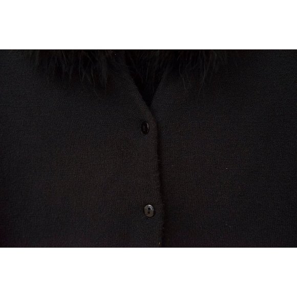 Vintage Talbots Black Acrylic Cardigan Sweater Faux-Fur Collar sz 14 - Picture 4 of 10